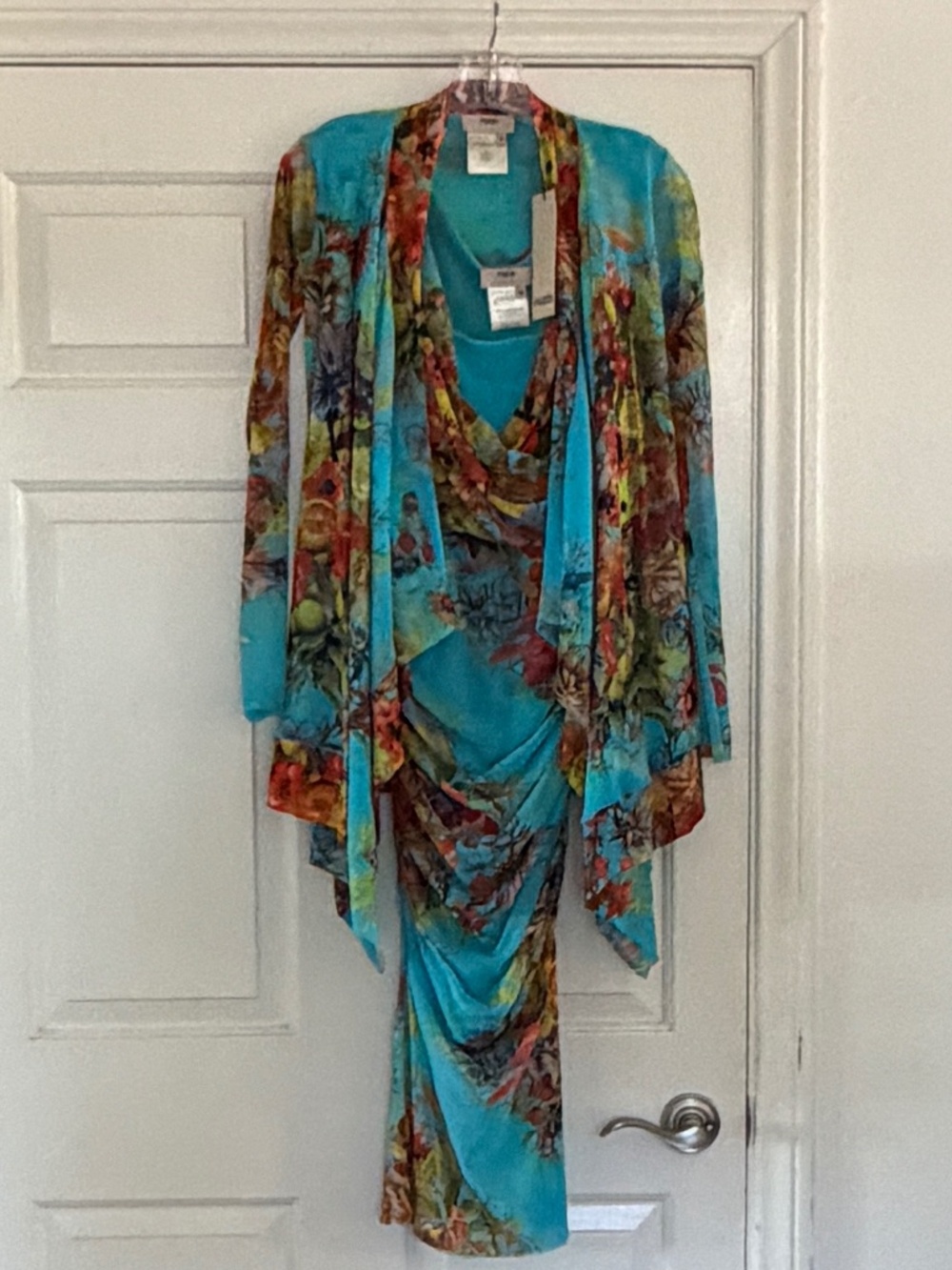 FUZZI Floral Long Sleeve Jacket S &Sheath Bodycon Tulle Mesh Midi Dress M